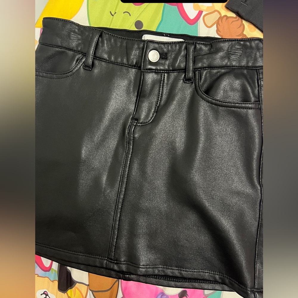 Abercrombie Kids Black Faux Leather Mini Skirt